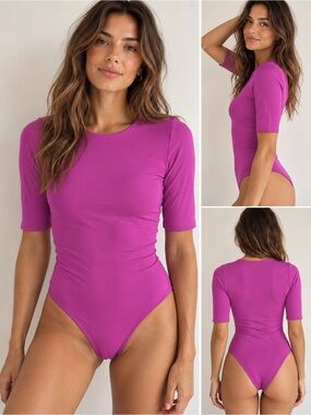 Aritzia Fuchsia Short Sleeve Bodysuit